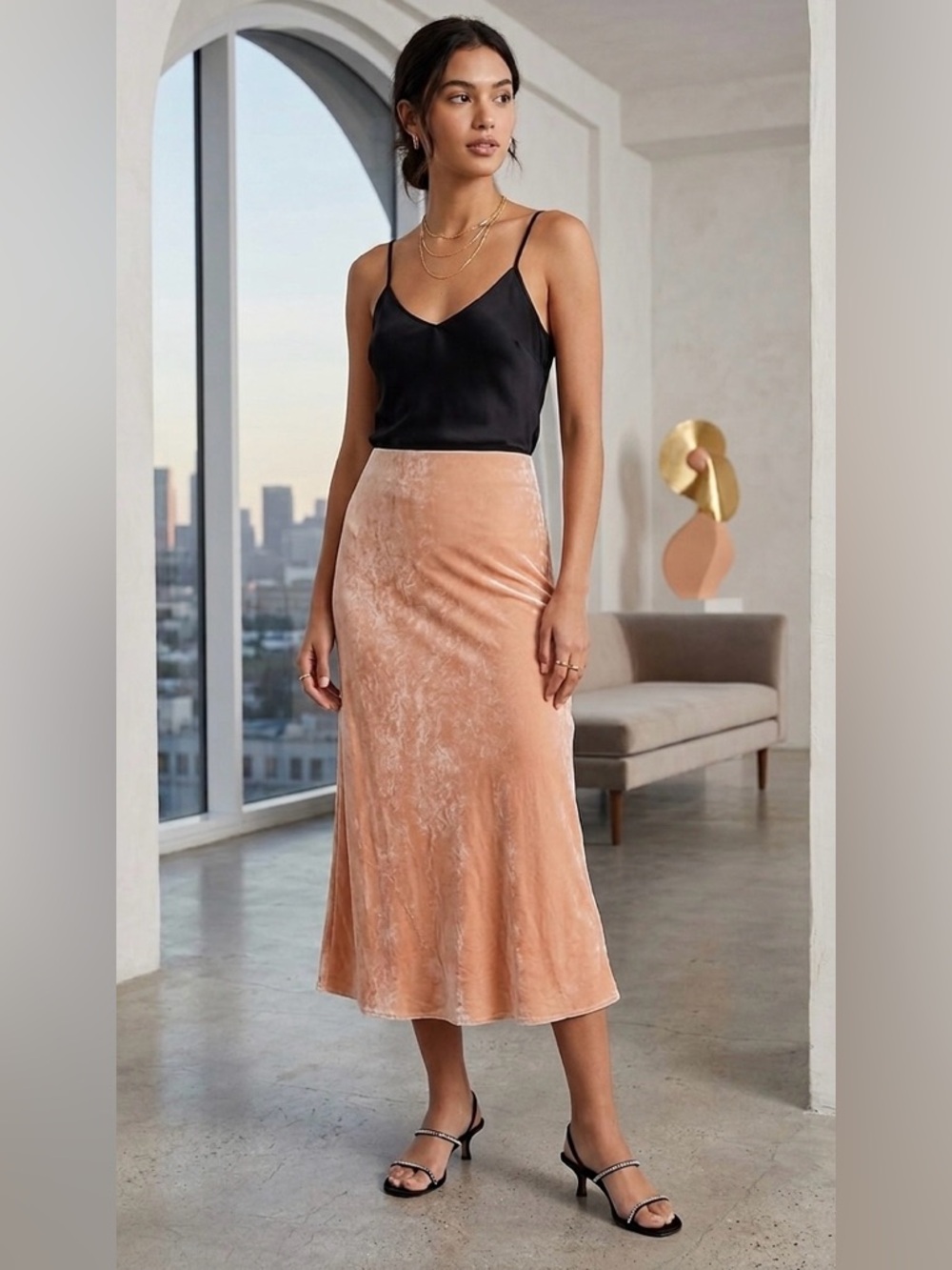 Babaton Velvet Slip Skirt Blush Minimalist Aritzia Size 0 Texture Variation(pic)